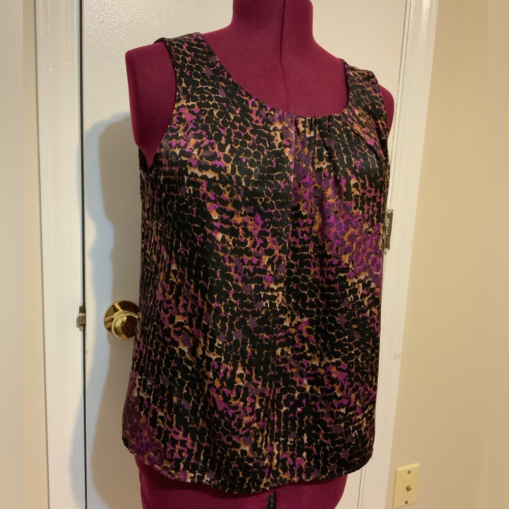 NWOT Apt 9 Petite Sleeveless 1/2 zip back Black Ivory Purple Blouse PL